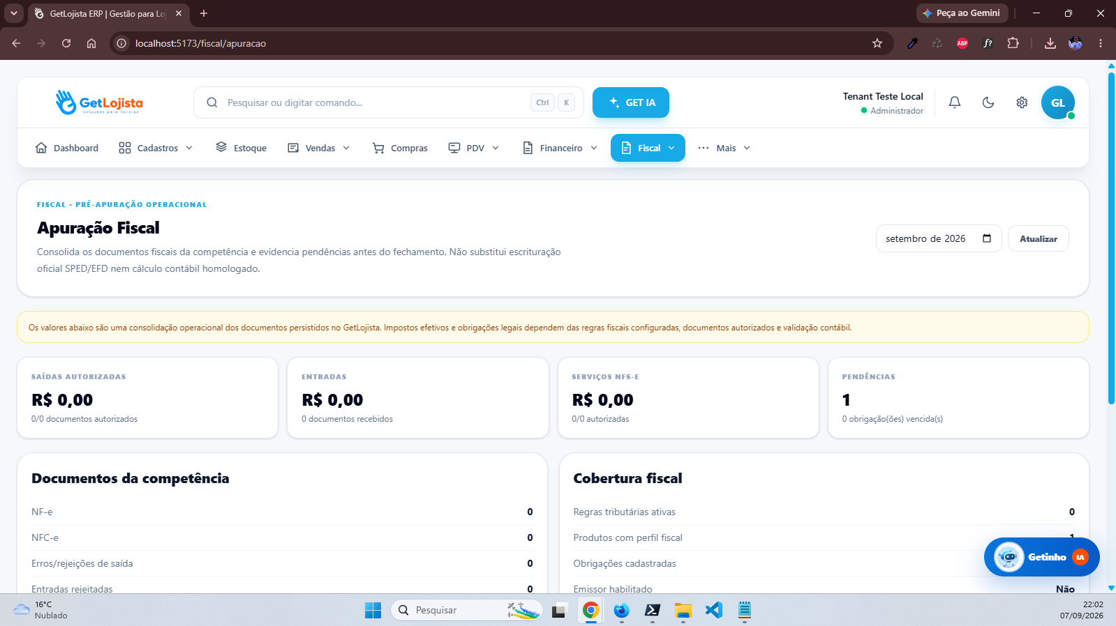 Apuração fiscal no Get Lojista ERP