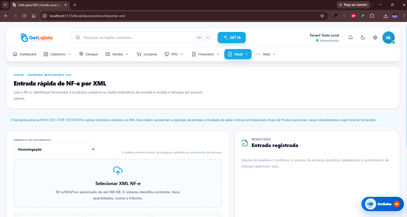 Entrada rápida por XML no Get Lojista ERP