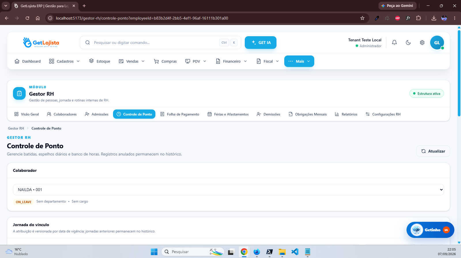 Controle de ponto no Get Lojista ERP