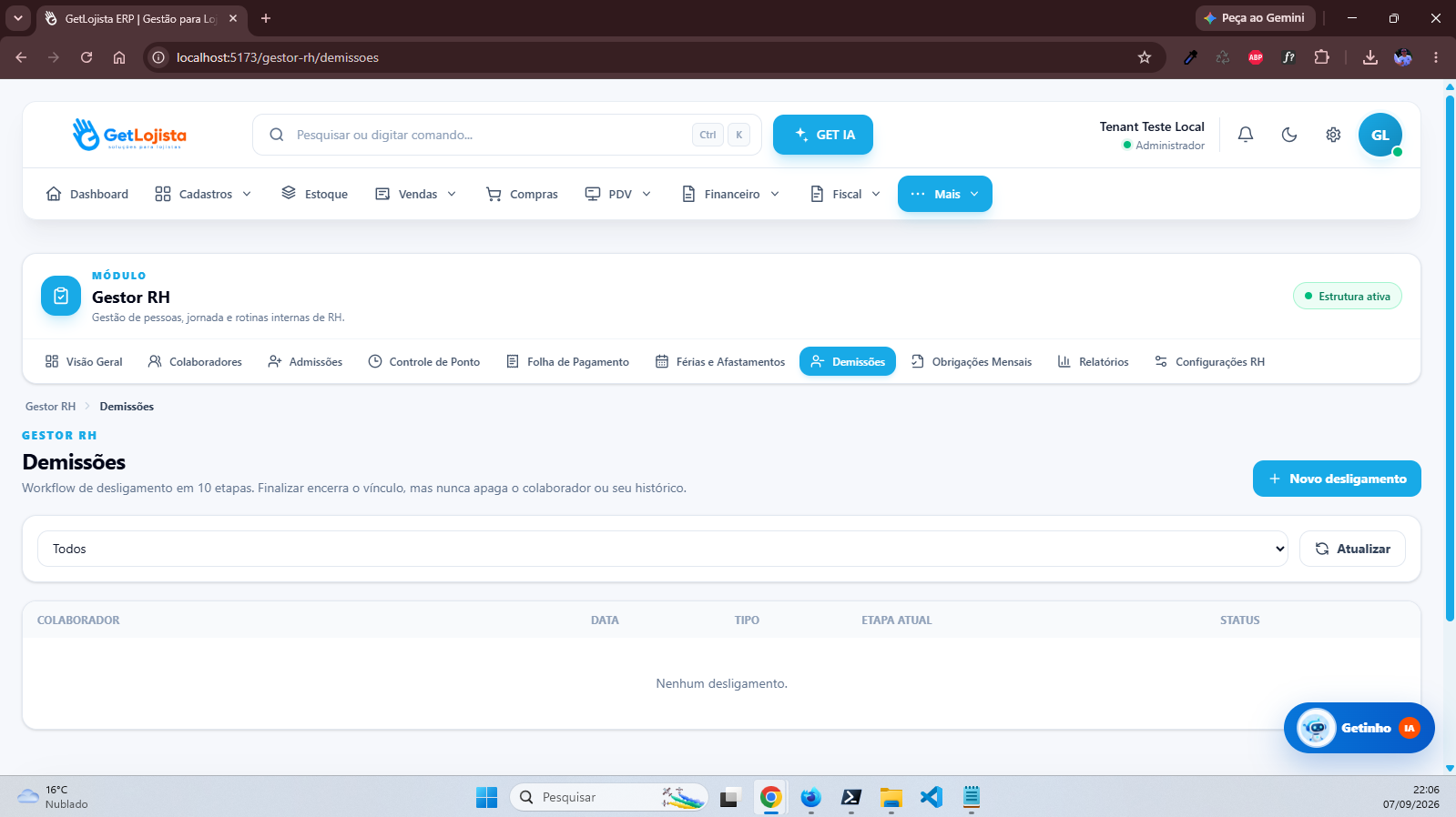 Desligamentos / Rescisões no Get Lojista ERP