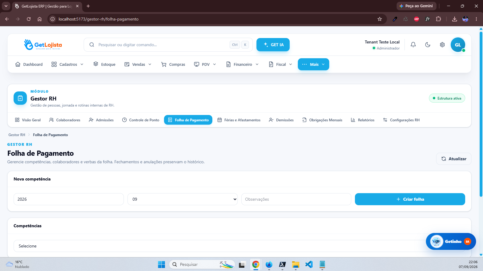 Folha de pagamento no Get Lojista ERP