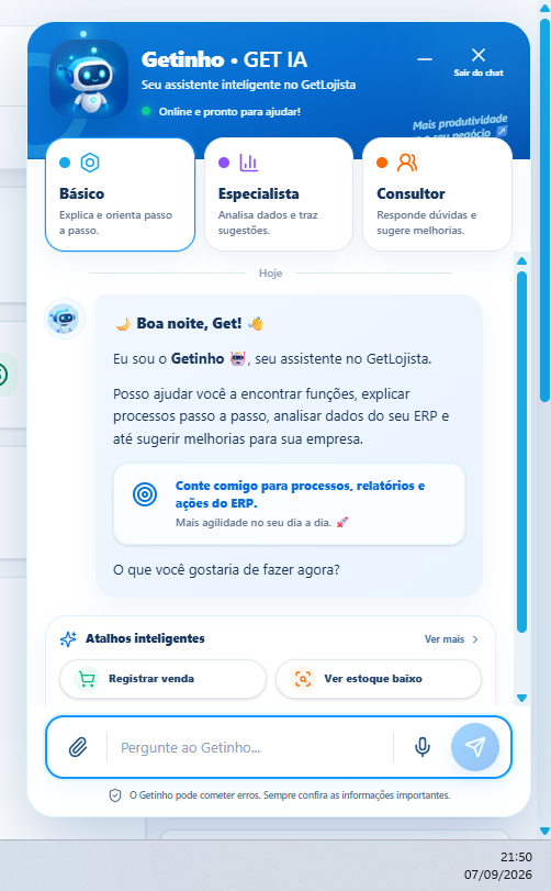 Chat flutuante do Getinho • GET IA
