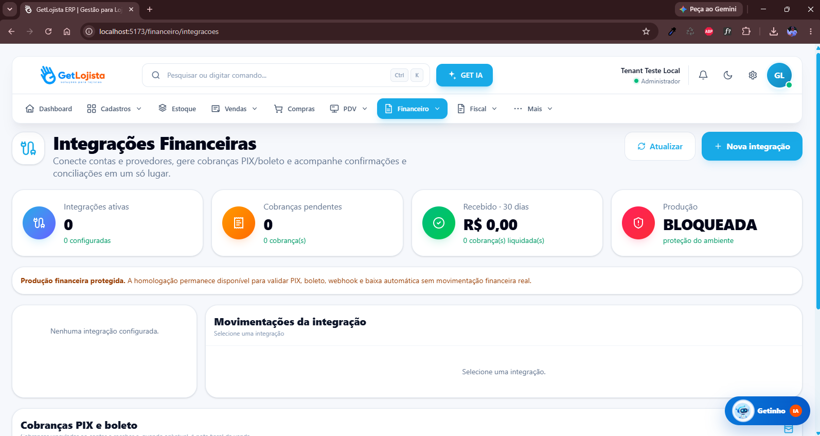 Integrações financeiras no GetLojista ERP