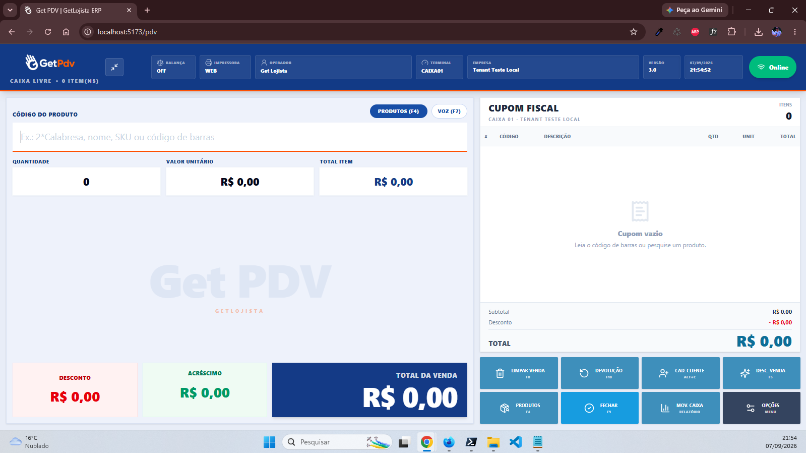 Frente de caixa integrada no GetLojista ERP